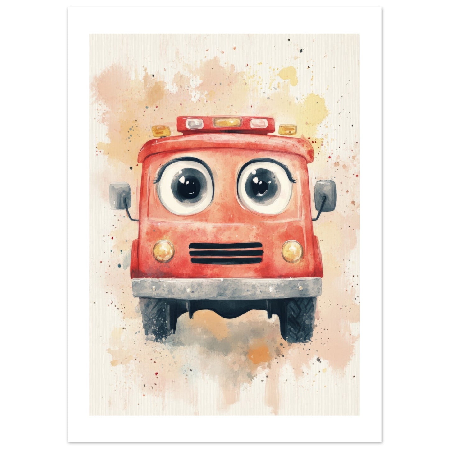 Kids Poster - Cute Firetruck As A Colorful Painting