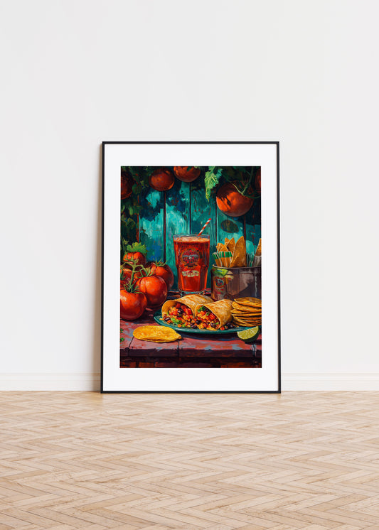 Michelada on Mexican Table with Tacos
